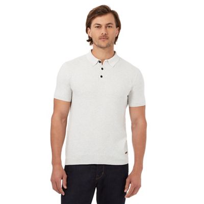 Big and tall off white weave textured polo shirt